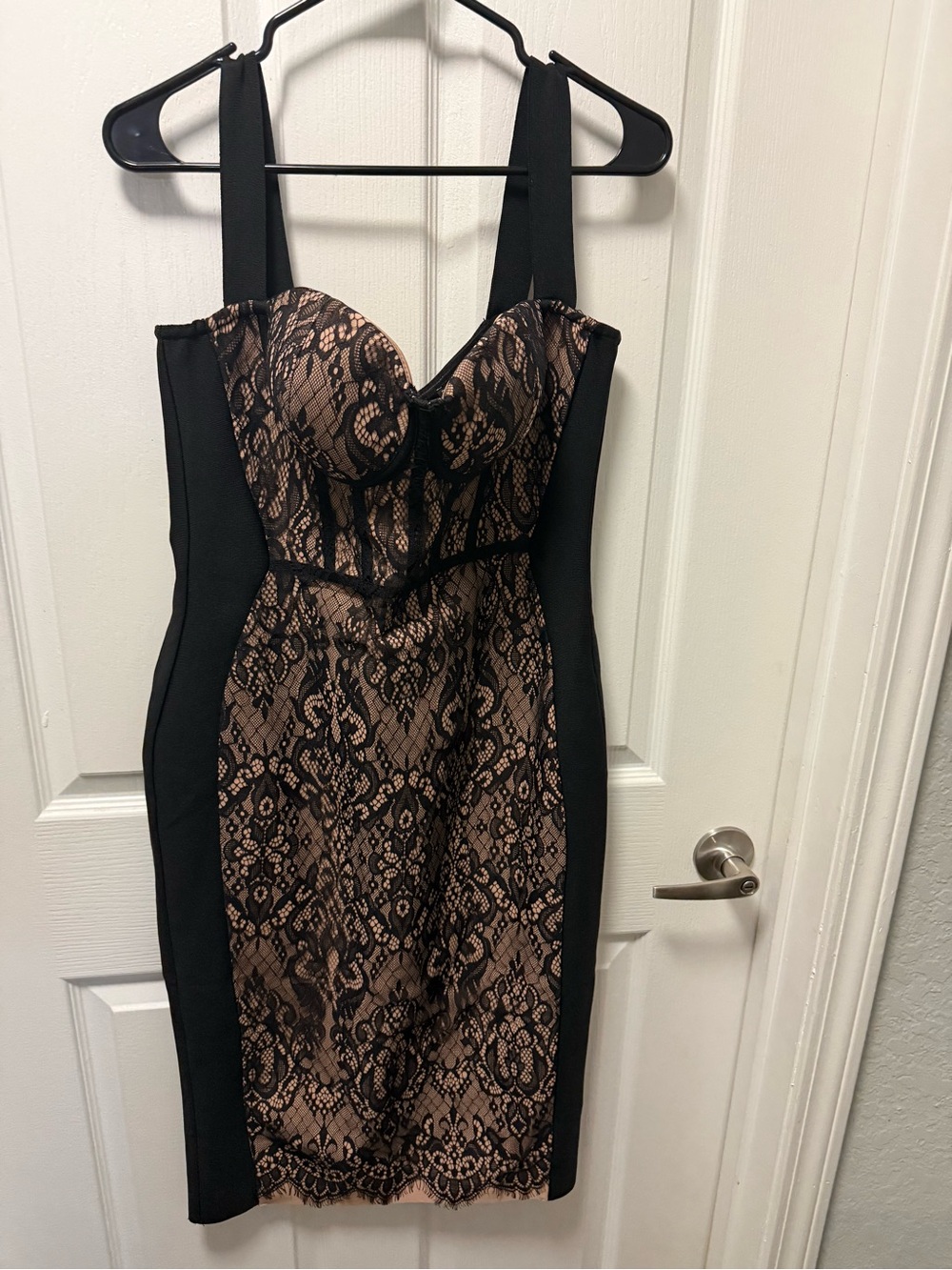 Fashion Nova Black & Nude Lace Midi Sheath Dress - Picture 4 of 5